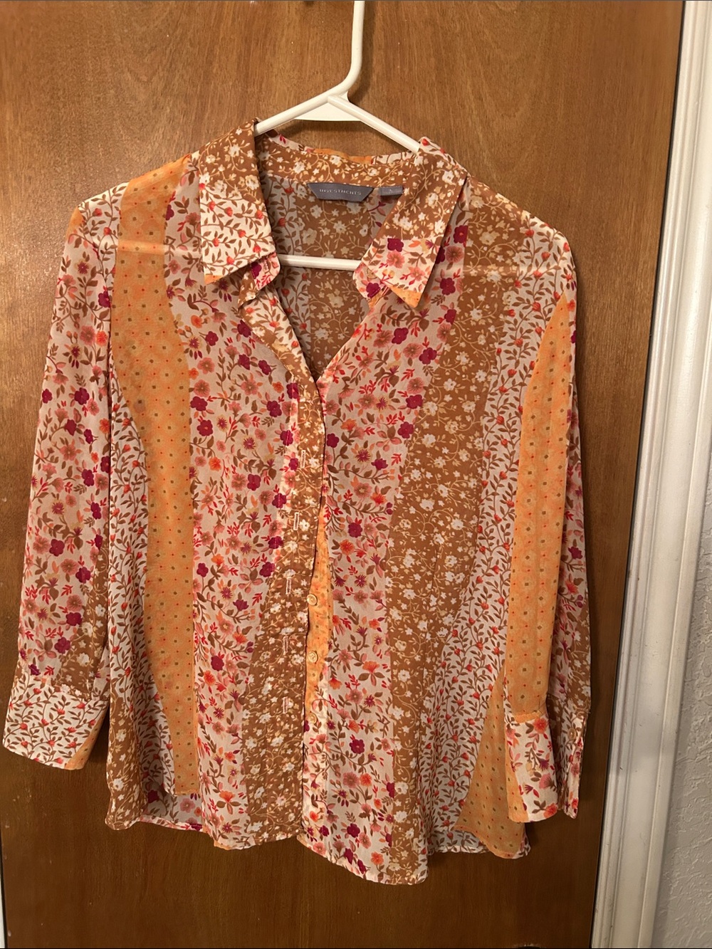 Investments Floral Button-Up Blouse in Rust, Peach and Cream